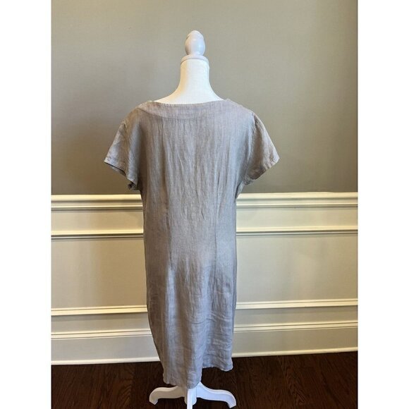 MARISA & MARIE Italian Gray 100% Linen Dress Shift Women's XS Casual Minimalist - Picture 2 of 10